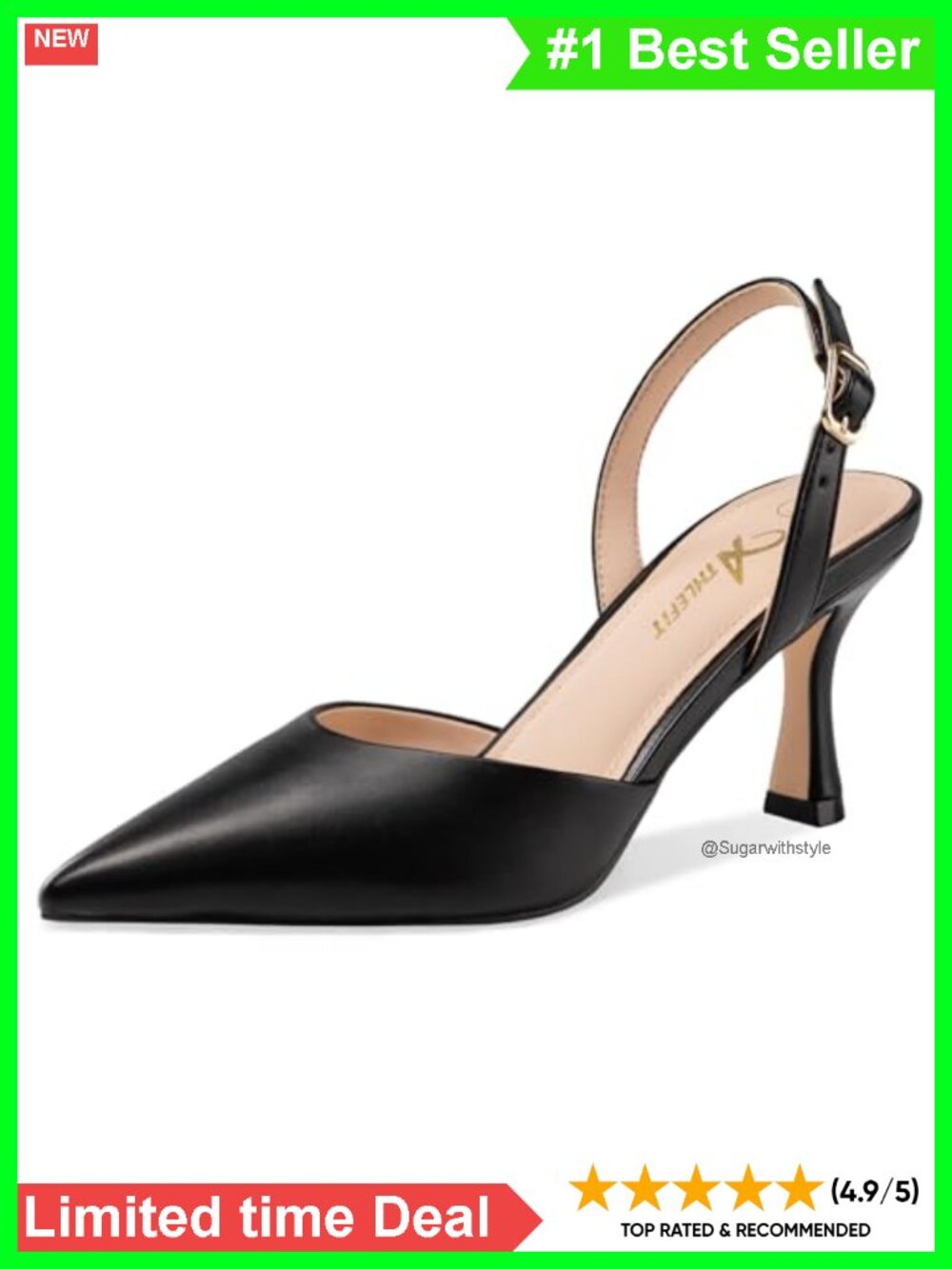 Faux Leather Kitten Heel Slingback Pumps Closed Pointed Toe Dress Shoes